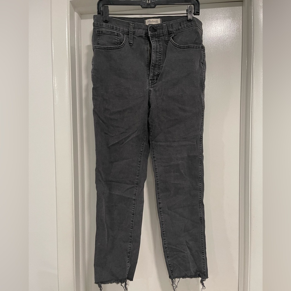Madewell Stovepipe frayed hem super stretch black Jeans